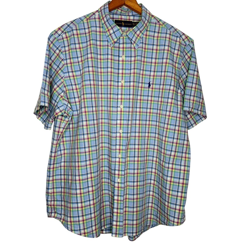 Polo Ralph Lauren Mens XXL Button Down Shirt Blue Plaid Cotton Classic Prep